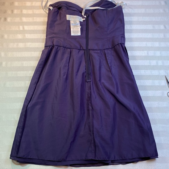 David's Bridal Strapless Short Dress Pleated Chiffon in Lapis Purple Sz 12 - Picture 16 of 16